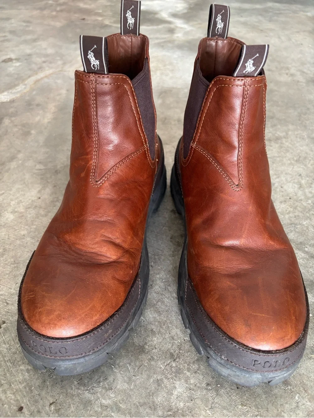 Polo Ralph Lauren Brown Leather OSLO Chelsea Chunky Sole Boots